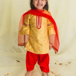 Saka Designs Kids Yellow & Red Printed Kurta with Salwar & Dupatta-image-2