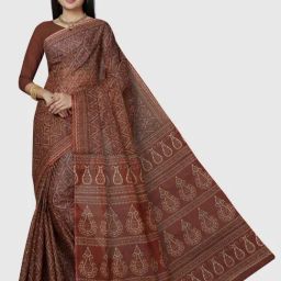 SHANVIKA Maroon Pure Cotton Ethnic Motifs Print Saree Without Blouse-image-85