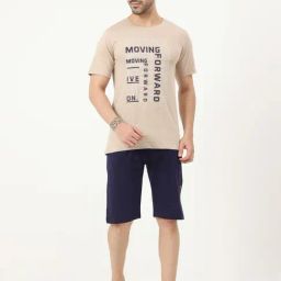 Masculino Latino Beige & Blue Regular Fit Printed Nightwear Set-image-29