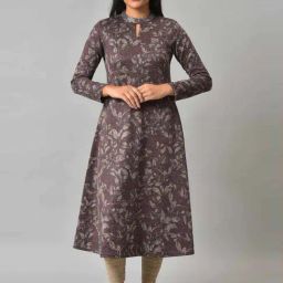 W Purple Floral Print A Line Winter Kurta-image-82
