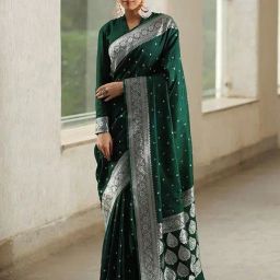 Satrani Green Silk Woven Saree With Unstitched Blouse-picture-38
