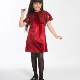 Ministitch Girls Maroon Sequence Party Dress-image-49