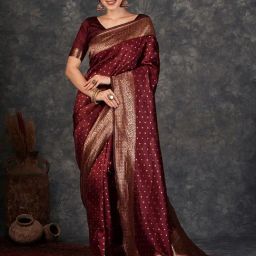 Satrani Maroon Art Silk Woven Saree With Unstitched Blouse-image-23