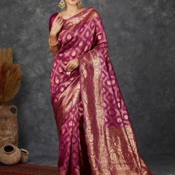 Satrani Pink Art Silk Woven Saree With Unstitched Blouse-image-48