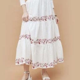 Colour Me By Melange White Cotton Regular Fit Printed Skirt-image-97