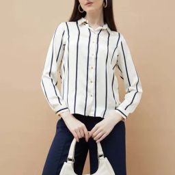 Code By Lifestyle Off White Regular Fit Striped Shirt-image-99
