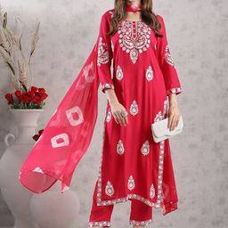 KALINI Ethnic Motifs Embroidered Thread Work Straight Kurta with Trouser & Dupatta-picture-26