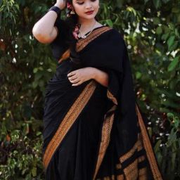 Satrani Black Silk Woven Saree With Unstitched Blouse-image-11