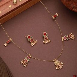 Saraf RS Jewellery Gold Statement Enamelled Chain Lakshmi Pendant Necklace & Earring Set-picture-15