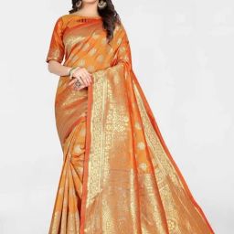 Satrani Mustard Art Silk Woven Saree With Unstitched Blouse-picture-48