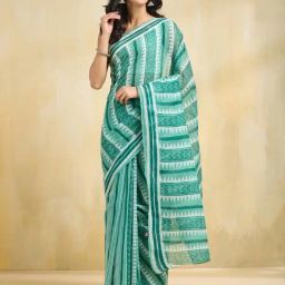 Fabindia Teal Abstract Saree-image-18