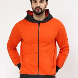 Kalt Orange Regular Fit Solid Hooded Sweatshirt-picture-20