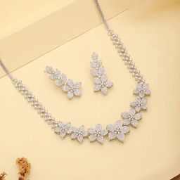 Saraf RS Jewellery Rose Statement Plated Cubic Zircon Studded Floral Luxe Necklace & Earring Set-picture-13