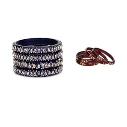SOMIL Women Pack Of 2 Blue And Maroon Glass Ethnic Handcrafted Traditional Bangle-image-65