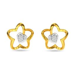 Kisna Diamond & Gold Jewellery 18k (750) Gold Heart In Flower Earring-image-92