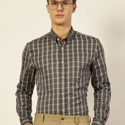 Thomas Scott Black Regular Fit Checkered Formal Shirt-image-7