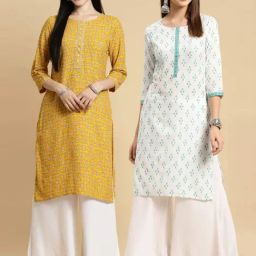 Rangita White & Yellow Printed Straight Kurta - Pack OF 2-image-50