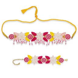 Aye Candy Girls Beaded Zardosi Flower Petal Design Necklace & Bracelet Set-image-24
