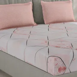 Monte Carlo Imortl Peach Polyester Printed 130 TC Double Bedsheet with 2 Pillow Covers-picture-44