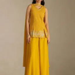 Soch Mustard Straight Fit Embroidered Kurta Palazzo with Dupatta-picture-5