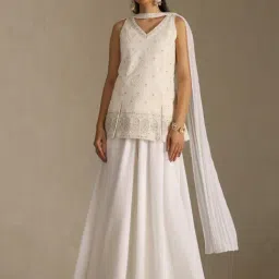 Soch Off White Straight Fit Embroidered Kurta Palazzo with Dupatta-picture-18