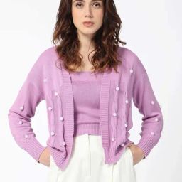 RAREISM Purple Viscose Embellished Long Sleeves Sweater-image-22