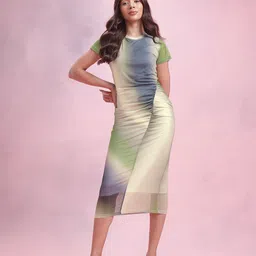 DressBerry Dyed Ruched Net Sheath Midi Dress-picture-7