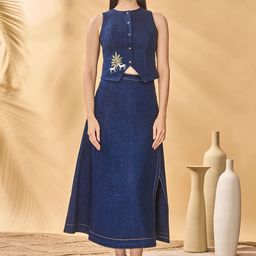 Masaba Denim Waistcoat & Skirt Co-Ord Set-image-3