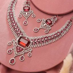 Saraf RS Jewellery Ruby Red Statement AD Studded Royal Necklace & Earring Set-picture-0
