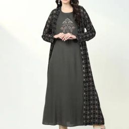 SHOWOFF Green Embellished Kurta With Overcoat-image-64