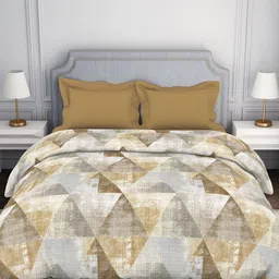 SPACES Mustard Yellow & Grey Geometric Printed 144 TC  Pure Cotton Double Bed Comforter-image-21