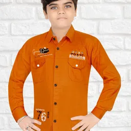 FASHION GRAB Boys Classic Fit Typography Printed Spread Collar Cotton Casual Shirt-image-74