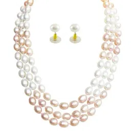 Sri Jagdamba Pearls Golden & Silver Alloy Necklace Set-image-65