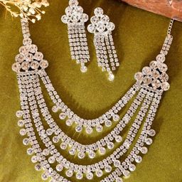 VOJ Silver-Plated Stone-Studded Jewellery Set-image-45