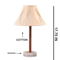 Aura Off White & Copper Toned Textured Traditional Frustum Cotton Shade Wooden Table Lamp-picture-7