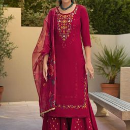 SZN Women Floral Printed Beads and Stones Kurta with Palazzos & Dupatta-image-30