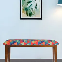 GLOBALLY INDIAN Red & Green Sheesham Wooden Cushioned Rectangle Bench-47