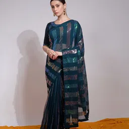CLEMIRA Embellished Sequinned Pure Georgette Saree-picture-35