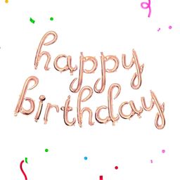 Crackles Cursive Letters Handwriting Design Script Happy Birthday Foil Balloon Rose Gold - Pack Of 13-19