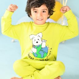 Anthrilo Full Sleeves Dog Print Sweatshirt With Joggers - Lemon Yellow-image-2