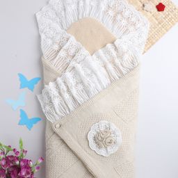 Yellow Apple Lace Blanket With Fur - Beige-image-71