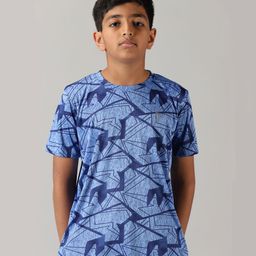 Kiddopanti Half Sleeves Geometric Abstract Art Printed Sports Tee  - Royal Blue-image-93