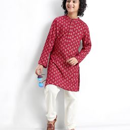 Pine Kids 100 % Viscose Woven Full Sleeves  Foil Printed   Kurta & Pajama Set - Dark Pink-image-38