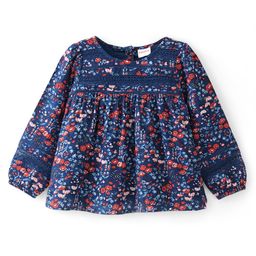 Babyhug 100% Rayon Woven Full Sleeves Floral Printed Top with Lace Detailing - Navy Blue-picture-24