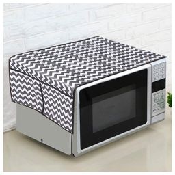 PrettyKrafts Microwave Oven Top Cover, Microwave Cover with Pockets Free Size, with 4 Utility Pockets, Trio Black-10