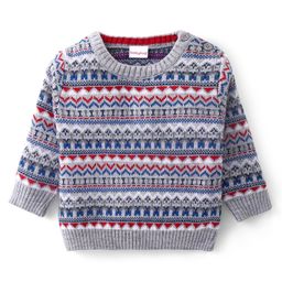 Babyhug Knitted Full Sleeves Pullover Sweater with Aztec Design - Grey & White-image-47
