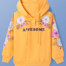 Pine Kids Cotton Knit Full Sleeves Hooded Sweatshirt with Floral Print - Mustard-image-57