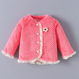 Kookie Kids Full Sleeves Winter Jacket With Floral Applique & Frill Detailing - Pink-image-82