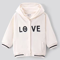 Bonfino 100% Cotton French Terry Knit Full Sleeves Hooded  Sweatjacket with  Text  Embroidery - Ivory-picture-26