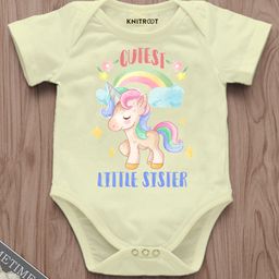 KNITROOT Raksha Bandhan Theme Half Sleeves Cutest Little Sister Text Printed Onesie - Yellow-image-64